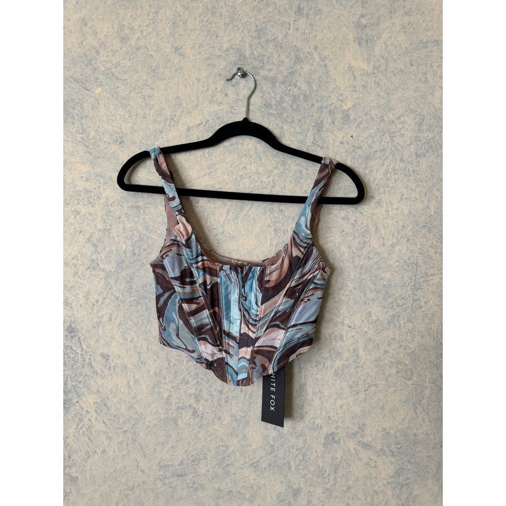 White Fox Something About You Bustier Women S Blue Swirl NWT Mesh Corset Top